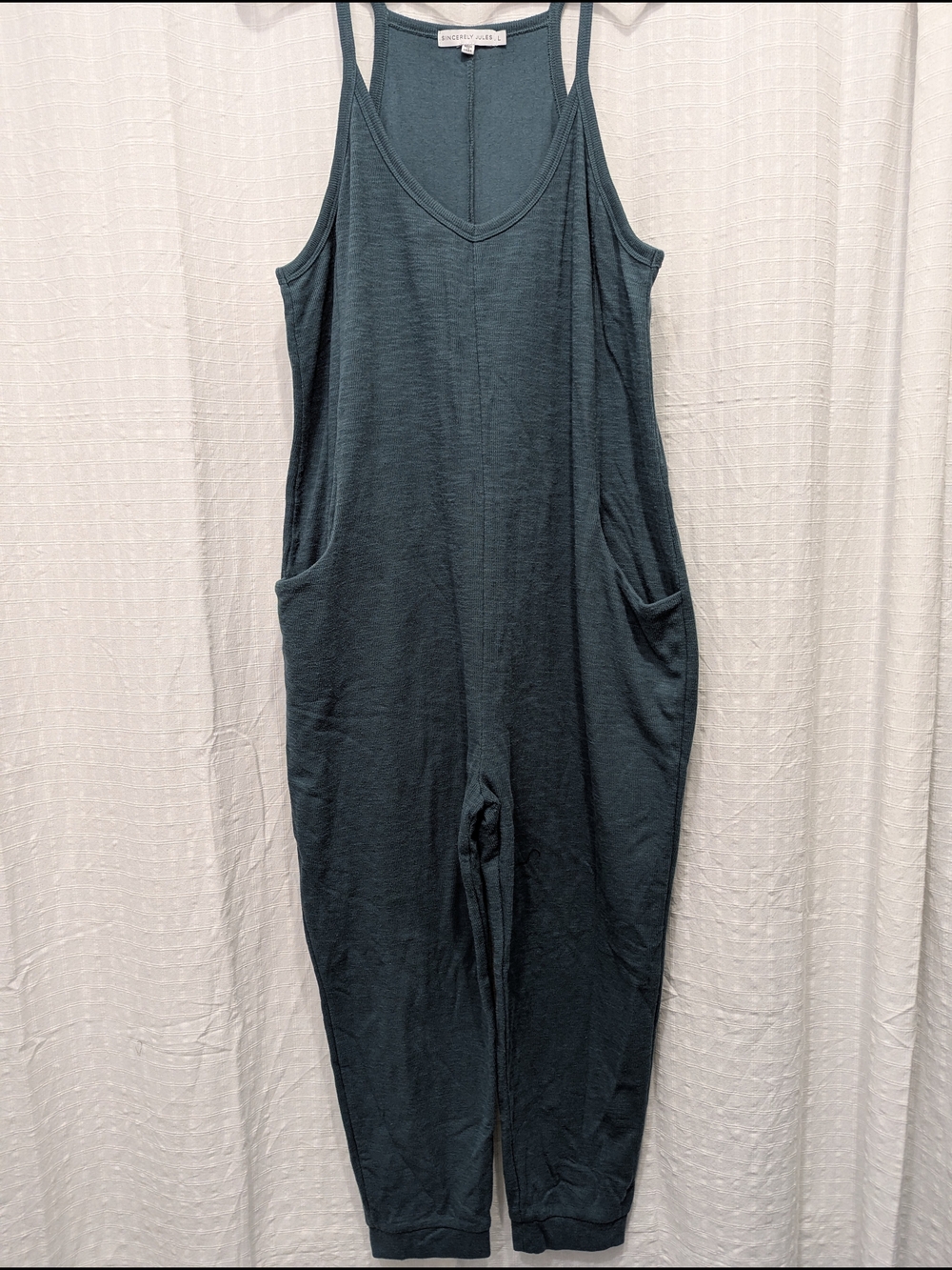Sincerely Jules Teal Knit Jumpsuit/Overalls (POCKETS!)